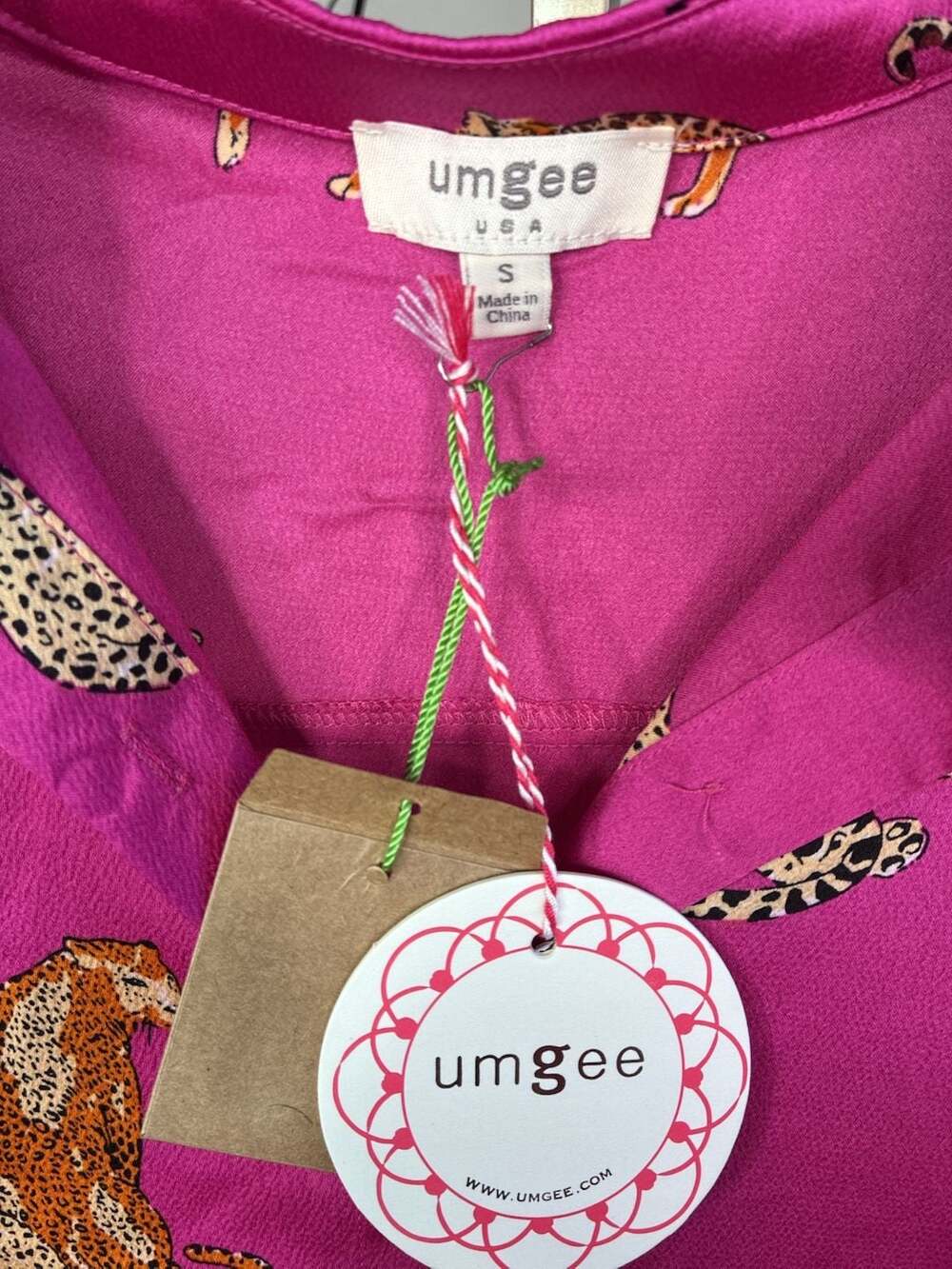 Umgee Satin Cheetah Print Button-Down Midi Shirt Dress in Magenta Pink - Picture 4 of 11